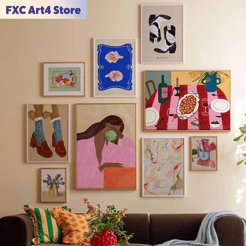Rahmenlose farbenfrohe Kunstdrucke, abstrakte Stilleben-Gemälde, Cowgirl-Leinwandposter, Wandkunstbild für Zimmer, Heimdekoration, Cu