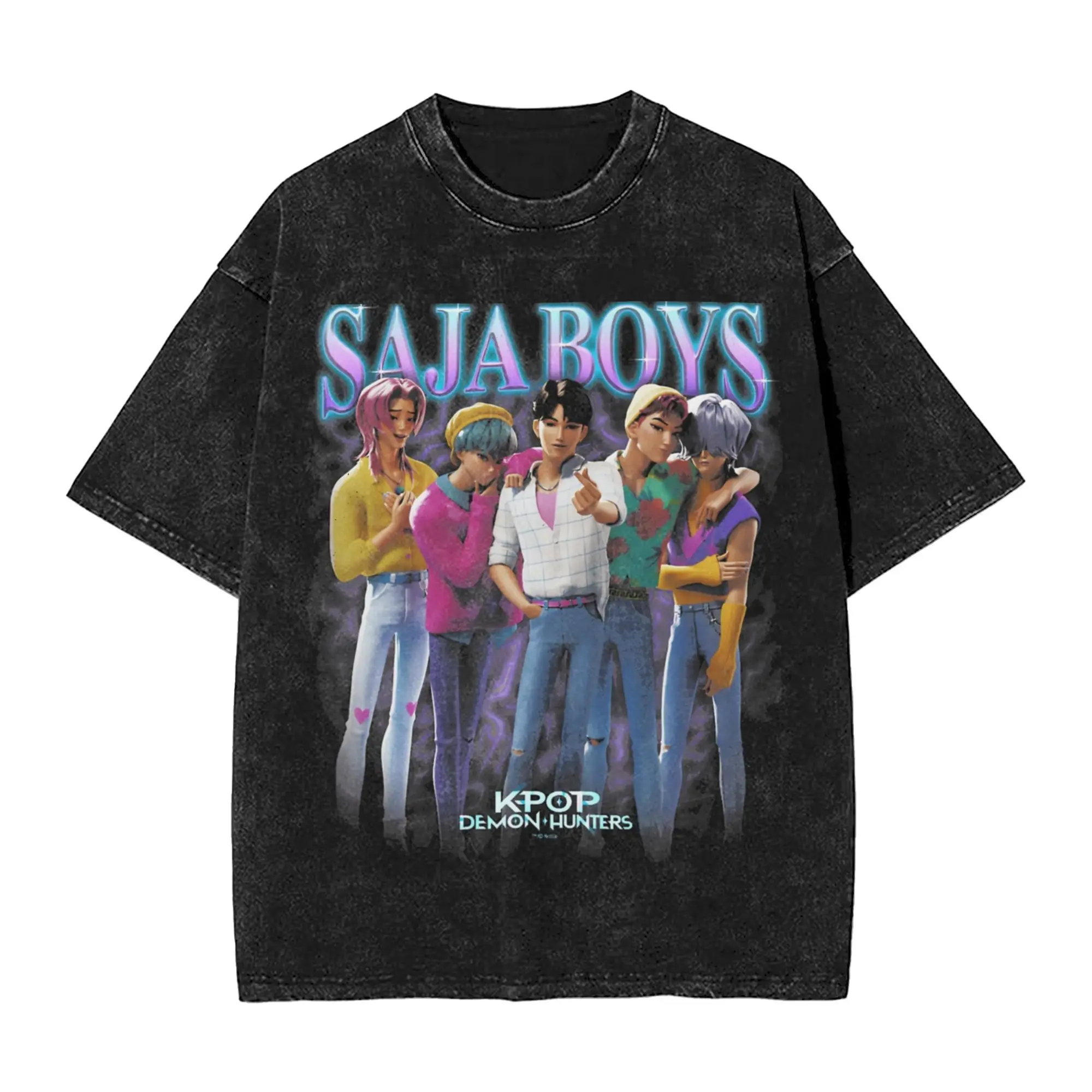 

Saja Boys Heartthrob Vinatge Demon Hunters T Shirts Hip Hop Washed Oversize T-Shirts Cool Men Tops Streetwear Summer Tops Tees