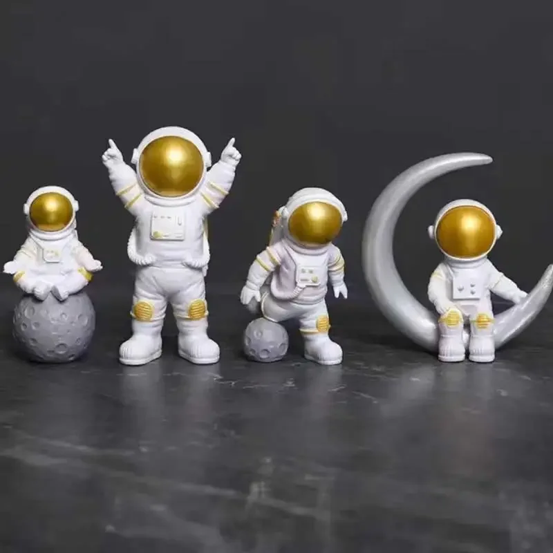 4 Pcs Astronaut Statue Ornament Spaceman Sculpture Desktop Home Decoration Astronaut Model Car Decoration