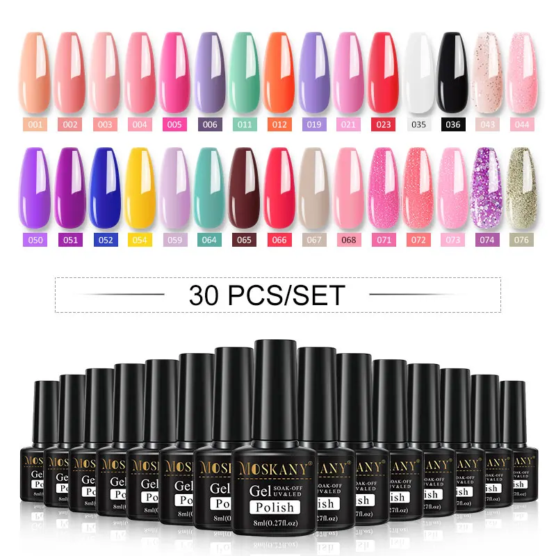 MOSKANY 20/30PCS UV Gel Nail Polish Set Semi Permanent Nails Polish Varnish Soak Off Nail Art Lacquers Base Top Coat Kit