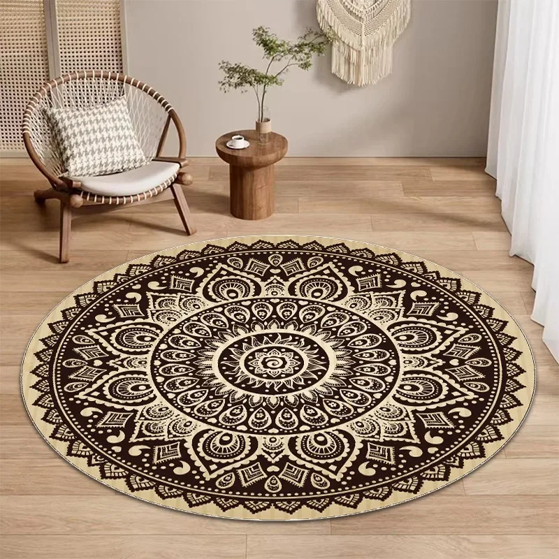 Round Cotton Bath Mat for Bathroom Decor Soft Absorbent Area Rug for Master Bedroom Vanity Area