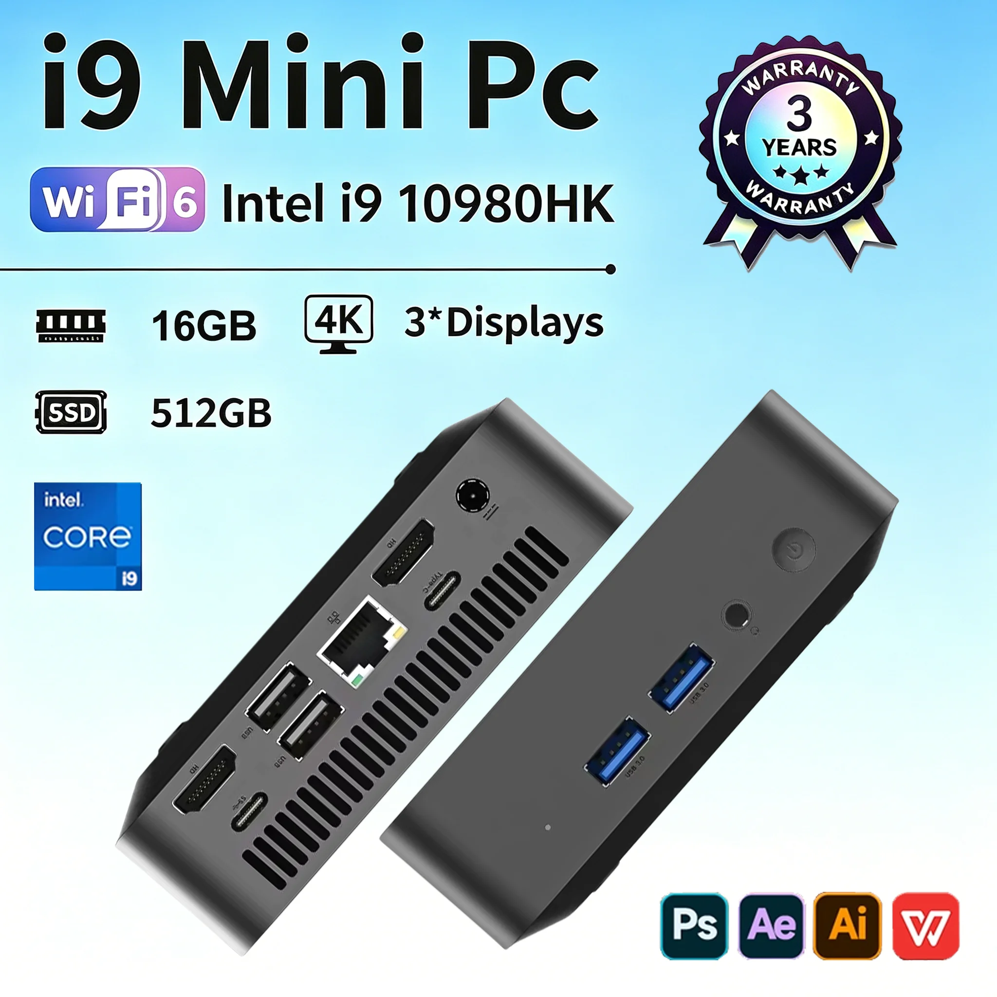 2026 윈도우 11 인텔 I9 미니 PC 인텔 코어 I9 10980HK/코어 I3 6100U 미니 호스트 16GB DDR4 2048GB SSD WIFI 6 BT5.2 게이밍 미니 PC
