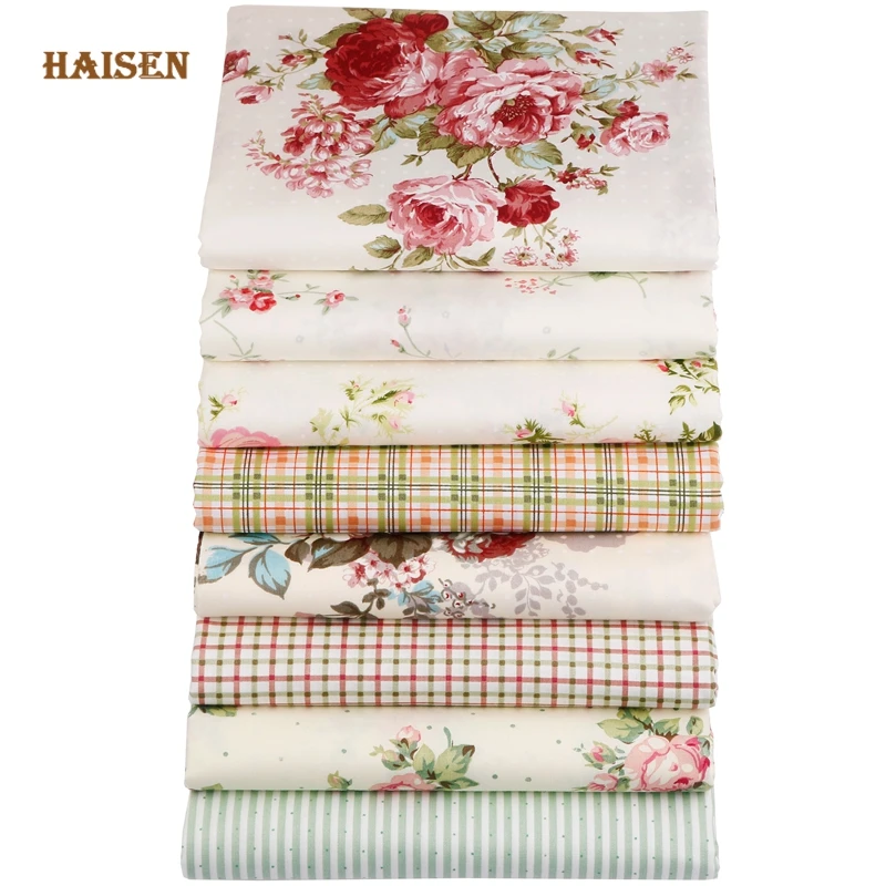 Haisen, 8 patterns Rose Flowers Printed Cotton Fabric Twill Cloth For DIY Sewing Baby&Kid\'s Quilt Sheets Dress Textile Material