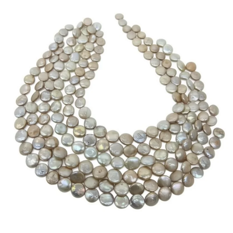 16 inches 12-13mm Natural Pink Flat Coin Pearls Loose Strand