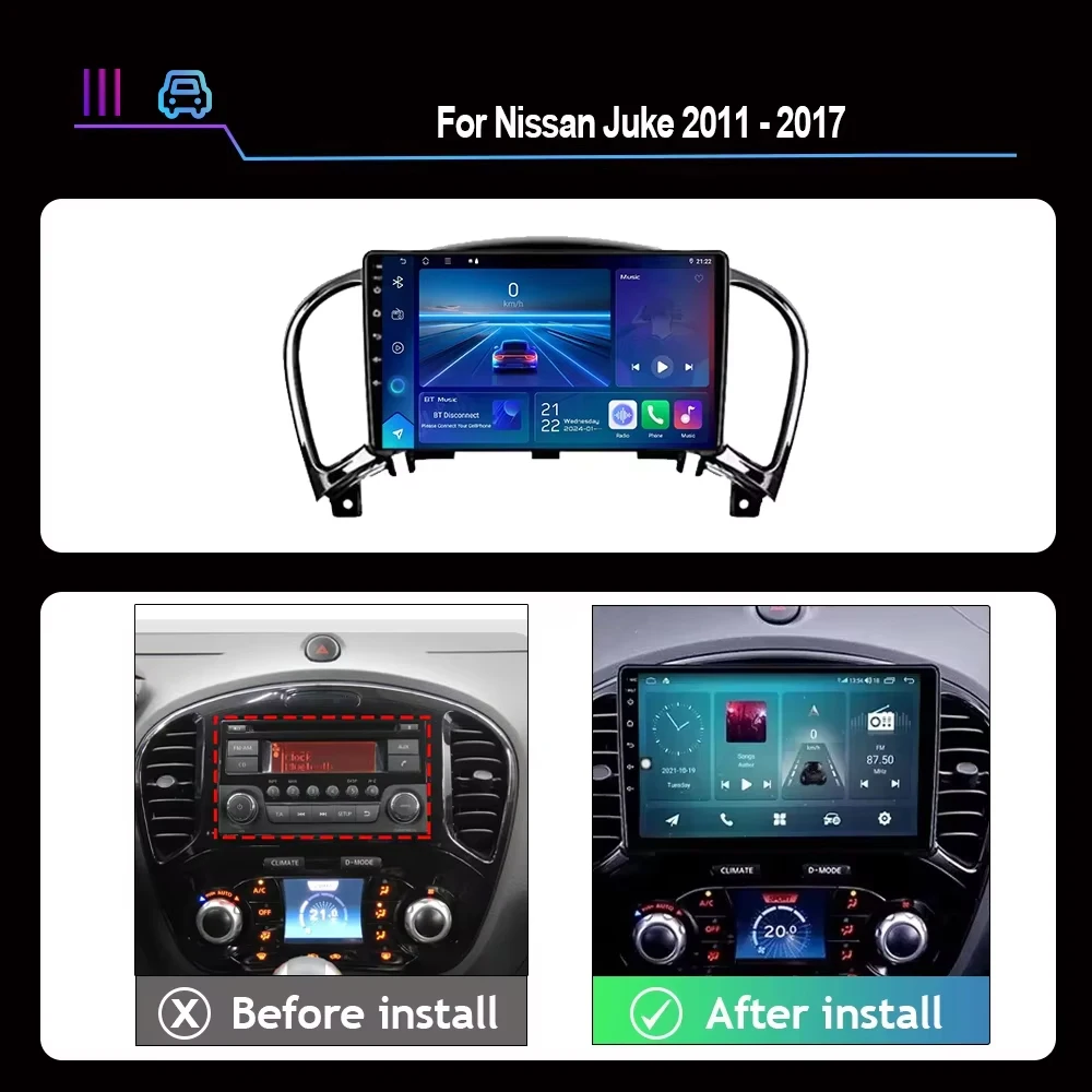 Android 14 Auto Multimedia Navigation GPS Auto Radio Video Stereo For Nissan Juke 2011 - 2017 4G WIFI BT QLED Head Unit No 2Din