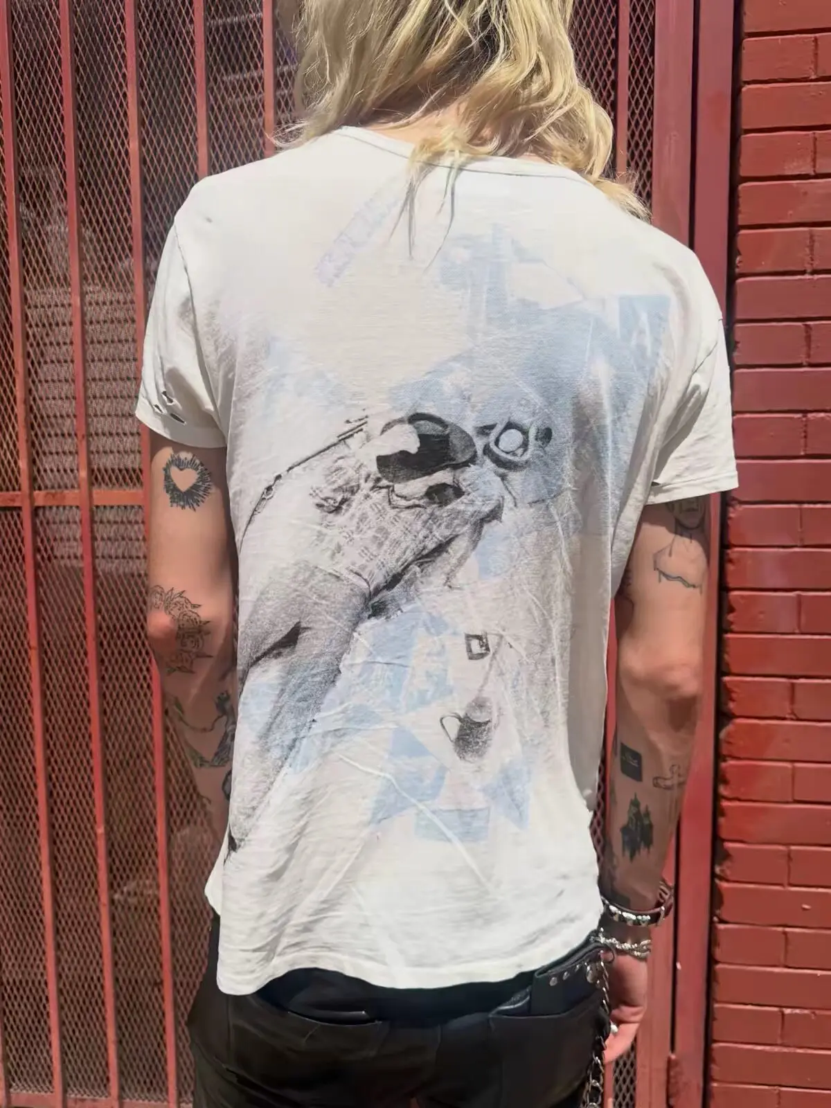 ER/D26ss Kansas Printed Washed Old Front Shoulder Short Sleeve T-Shirt