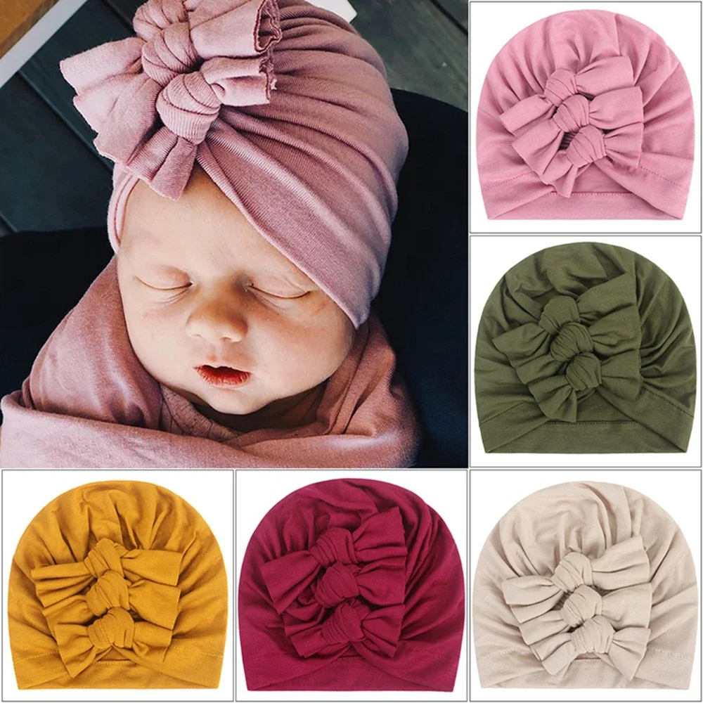 

Fashion Stretchy Newborn Cotton Cloth Turban Toddler Rabbit Bows Hospital Hat Ear Knot Hats Kids Baby Cap Head Accessories