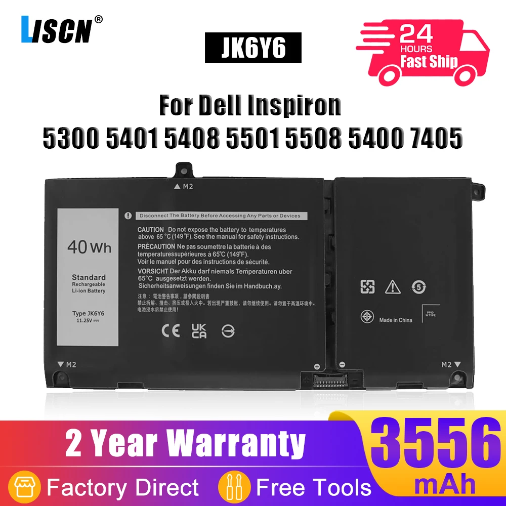 

LISCN JK6Y6 40Wh Laptop Battery For Dell Inspiron 5300 5401 5408 5409 5508 5400 5406 7405 7300 7306 Vostro 5301 5401 5501 H5CKD