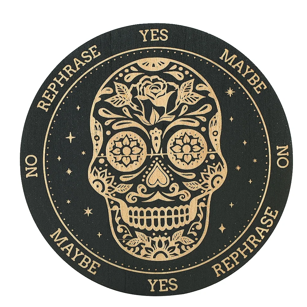 

Skull Laser Engraved Round Wooden Board Crystal Display Tarot Message Divination Meditation Witchcraft Altar Spiritual Prop