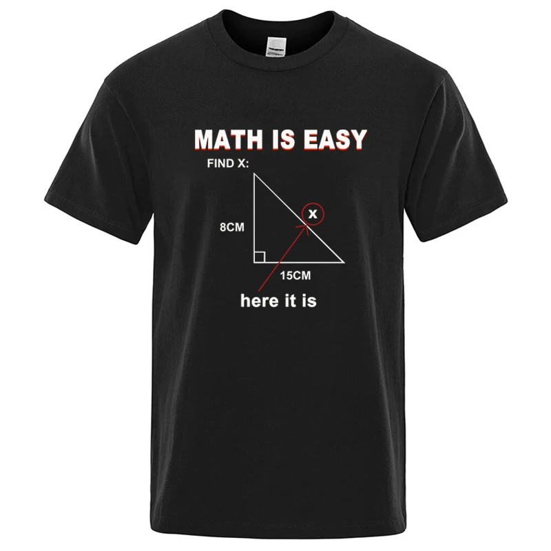 High-quality men's 100% pure cotton casual and fun math printed men's round-neck casual T-shirt short-sleeved top