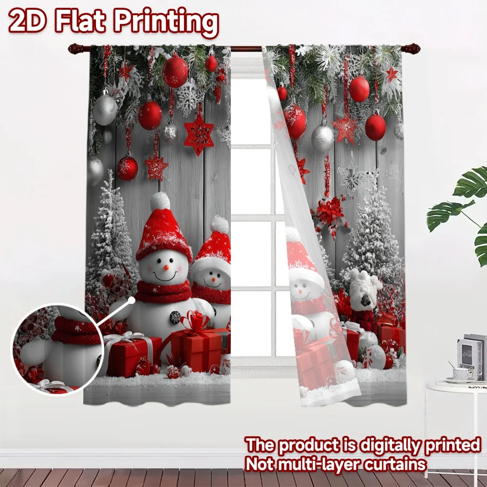 2D flat 2pcs Curtain Retro Country Style Christmas Snowmen Gifts Durable polyester fiber Festive Holiday Perfect for Holiday