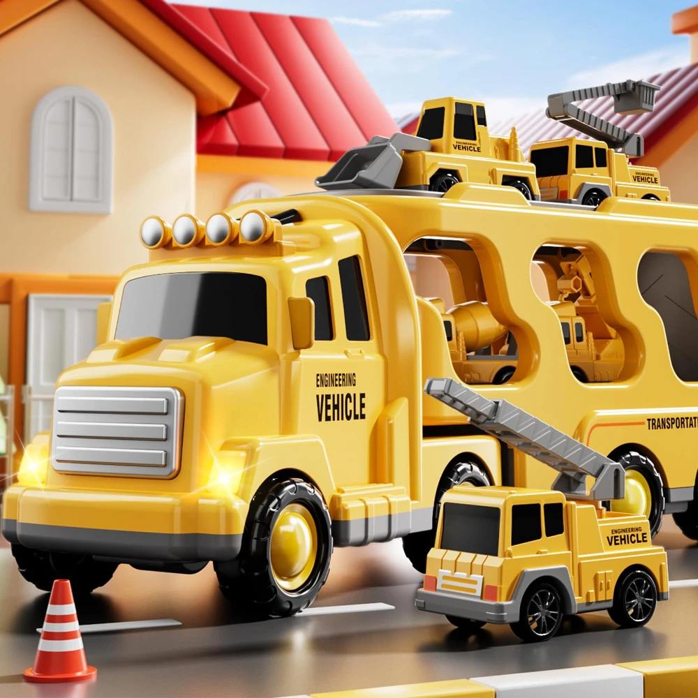 WizKidz - 7 In 1 Construction Car Truck Toy Set For Ages 3 + Year Old Boys & Girls Birthday Gift Accessories Toys For Toddlers