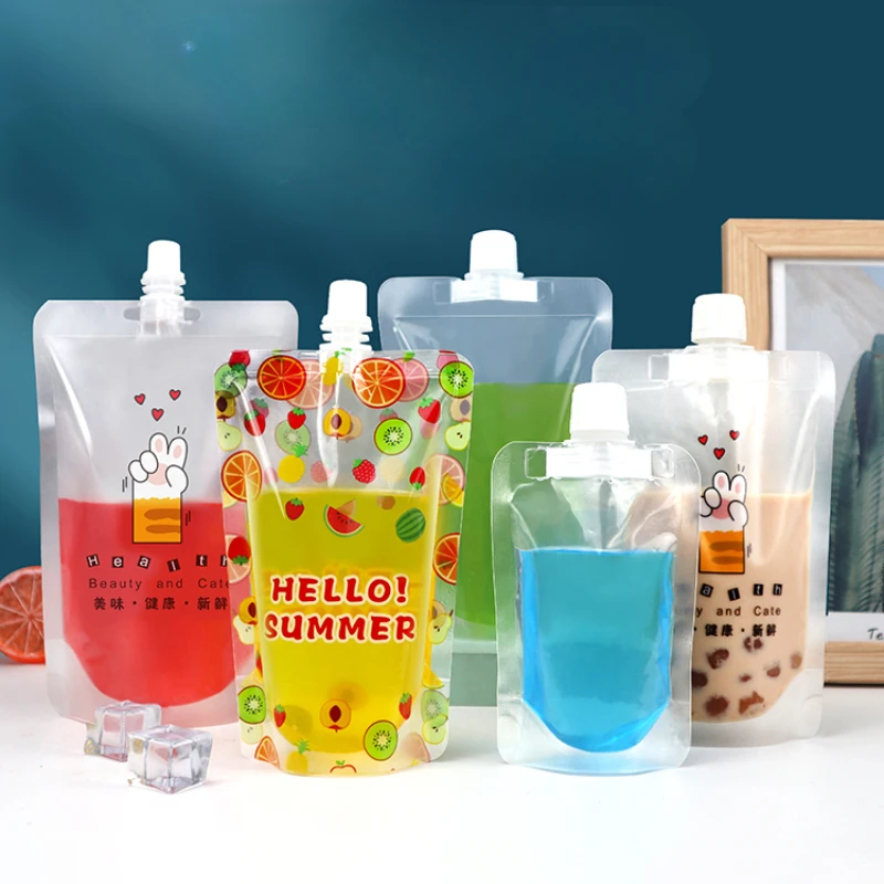 

Transparent Suction Nozzle Bag Disposable Patterned Thick Seal Self-supporting Bags Beverage Milk Tea Takeout Packaging Bag