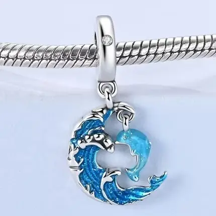 

Original Charms 925 Silver Moon Waves Dolphins Pendant Fit Bracelet Diy For Woman Jewelry