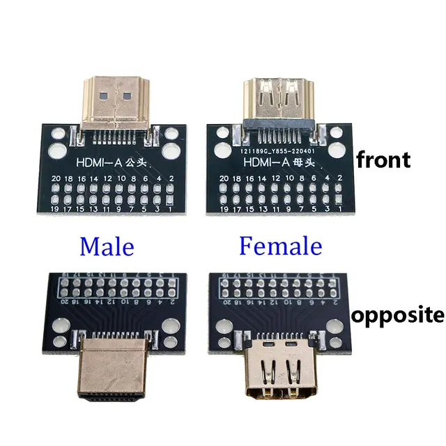 1 szt. Kompatybilna płytka testowa HDMI męska i żeńska typ A 19Pin 19P męskie złącze wtykowe z płytką testową PCB lutowane