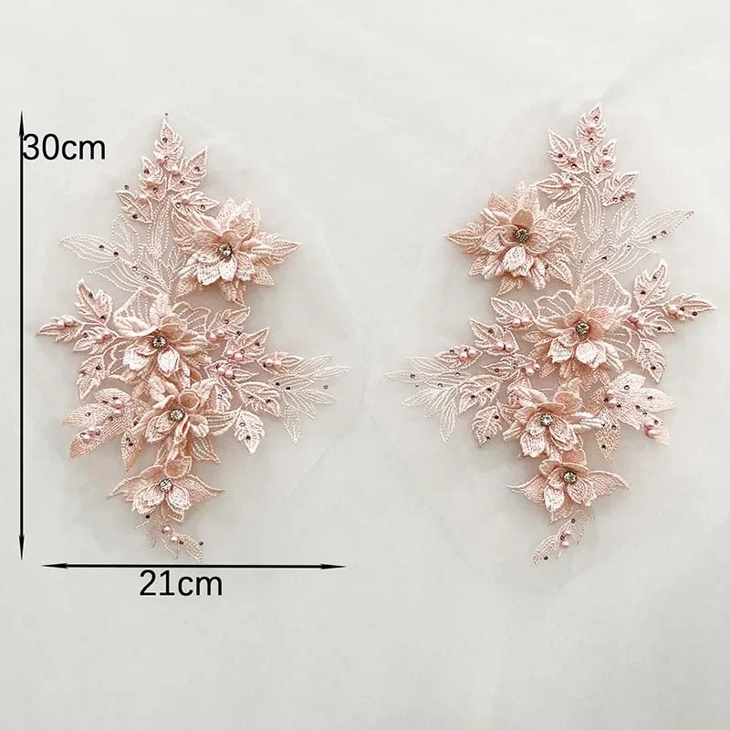 30*21CM/3d Flower Beaded Crystal Rhinestones Embroidery Sew On Patches,Fabric Lace Bodice Applique Sewing Supplies DIY For Dress