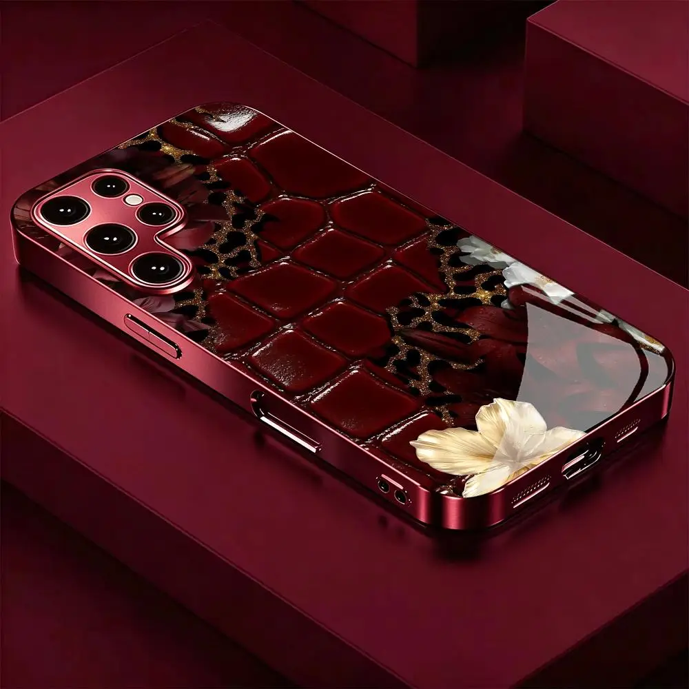 Glitter Leopard Croc Electroplated Glass Case Compatible with Phone Case for Samsung GalaxyS26 S25 S24 S23 S22 S21Ultra FE