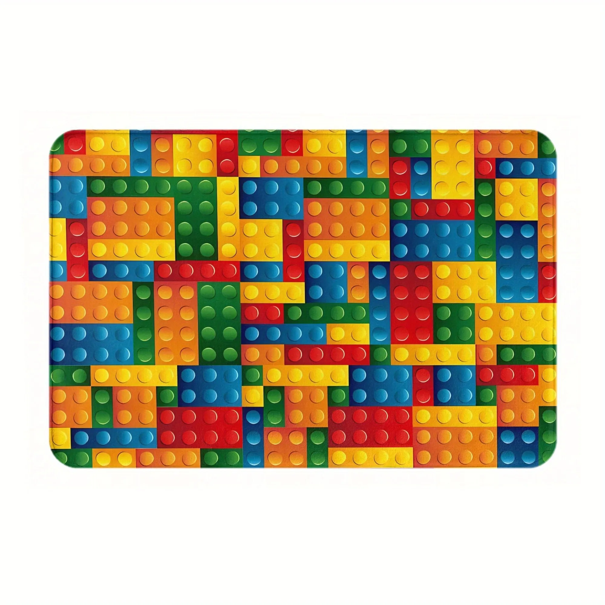 Colorful Building Blocks Pattern Welcome Mat Durable Non-Slip Indoor Outdoor Door Floor Rug