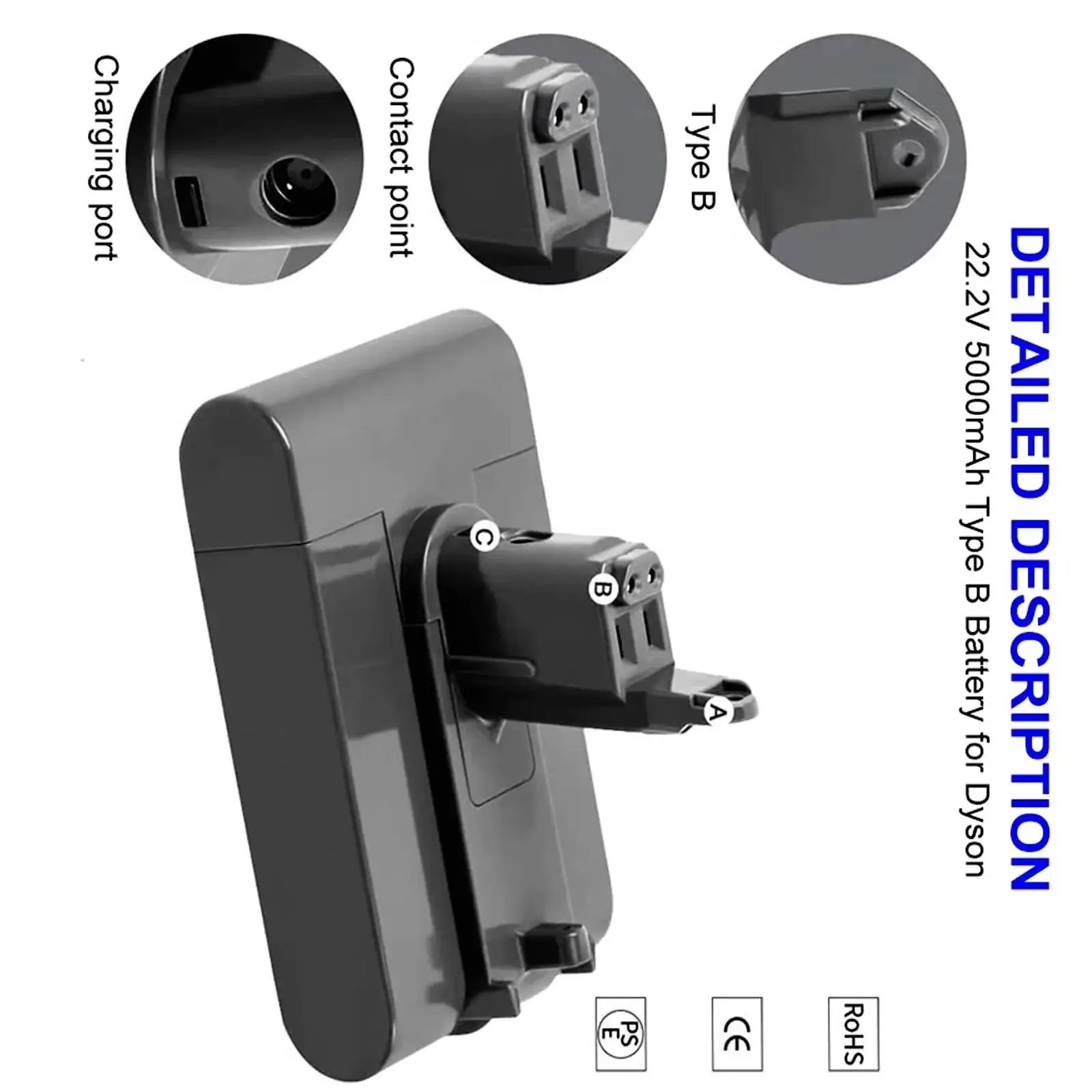 

DC31 Type-B Battery 22.2V 6800mAh Li-ion Vacuum Battery for Dyson DC35 DC45 DC31B DC34 DC44 Animal DC56 DC57 (Only Fit Type B)