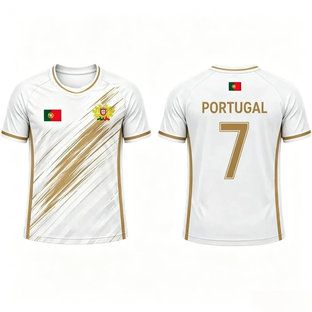5 Colors Portugal  Breathable Sports Jersey No.7   Shirt Quick Dry Sports Short Sleeve Tee with Portugal Flag Badge for Men