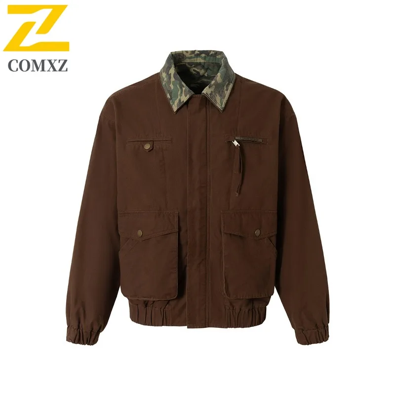 

COMXZ мужские хлопковые ветрозащитные куртки Chaqueta для рыбалки, винтажные уличные куртки для отдыха в американском стиле, шоссейные велосипедные минималистичные пальто