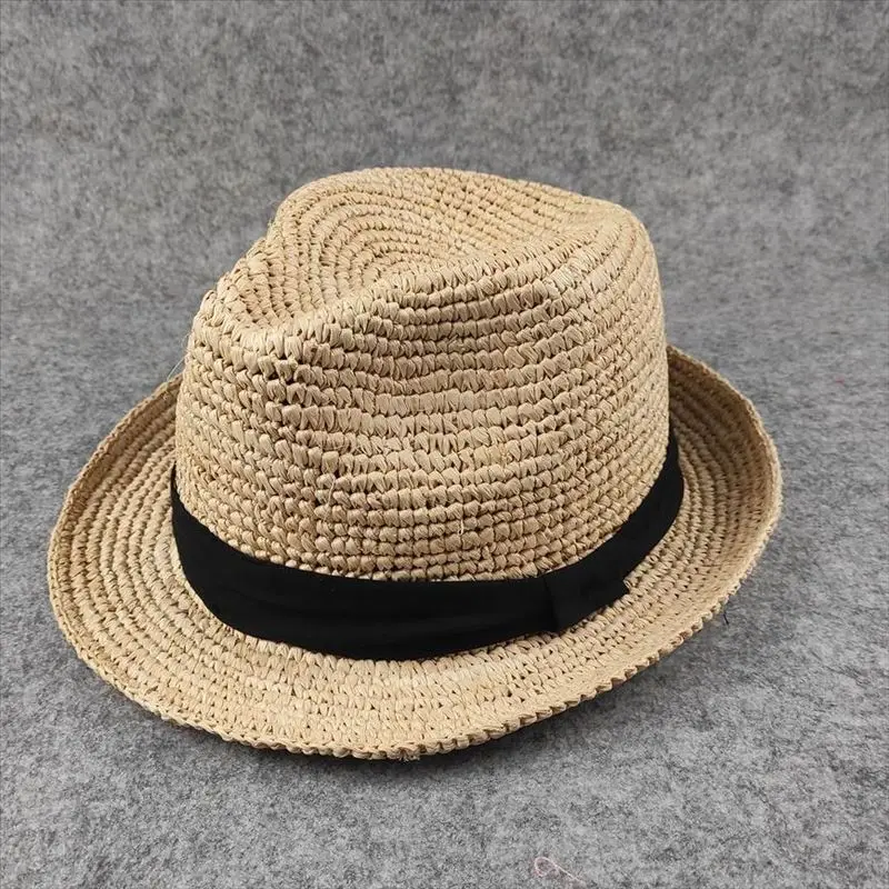 Unisex Summer Large Size Raffia Fedora Hat Casual Couple Sun Protection Cap