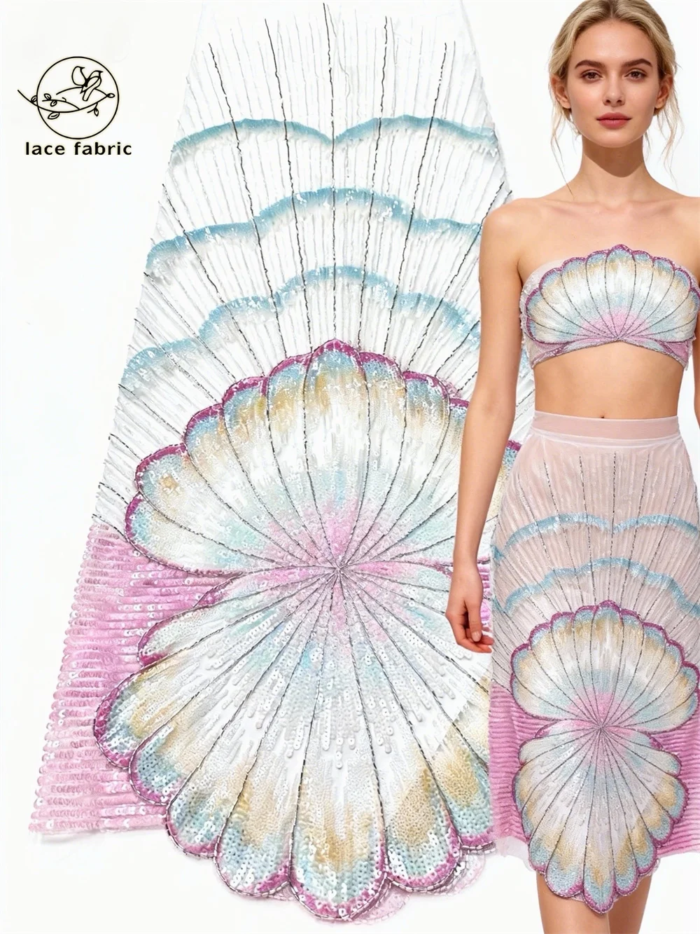 

African Nigerian Tulle Lace Fabric French Sequins Sewing Beads Embroidery Dress 2026 High Quality 5 Yards Nigerian Party Wedding