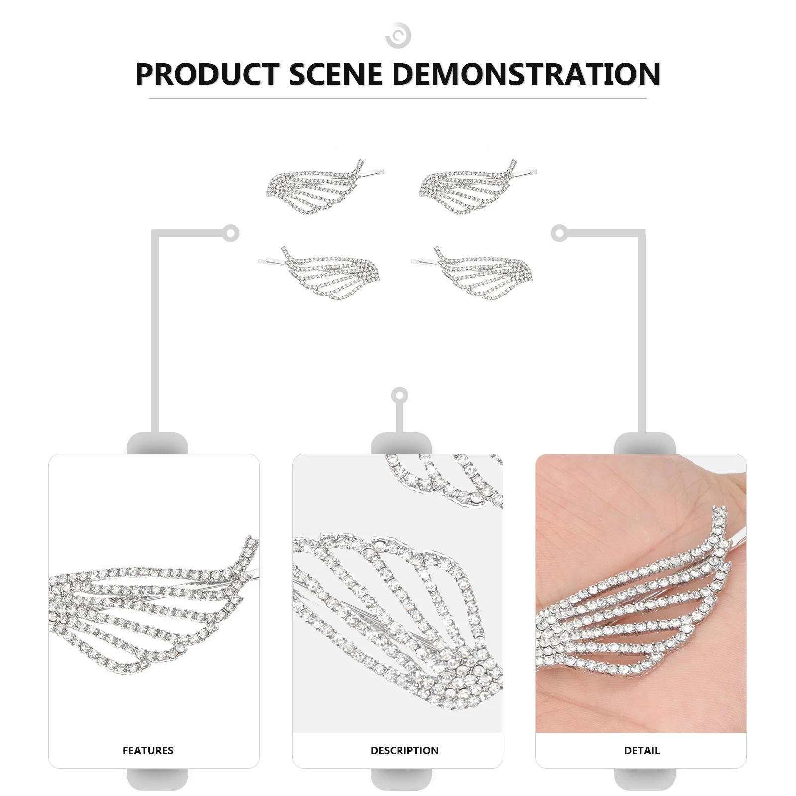 

4Pcs Wing Hair Clips Shiny Rhinestones Side Hairpin Elegant Hair Accessory Girls Styling Barrettes Rhinestones Hairpin