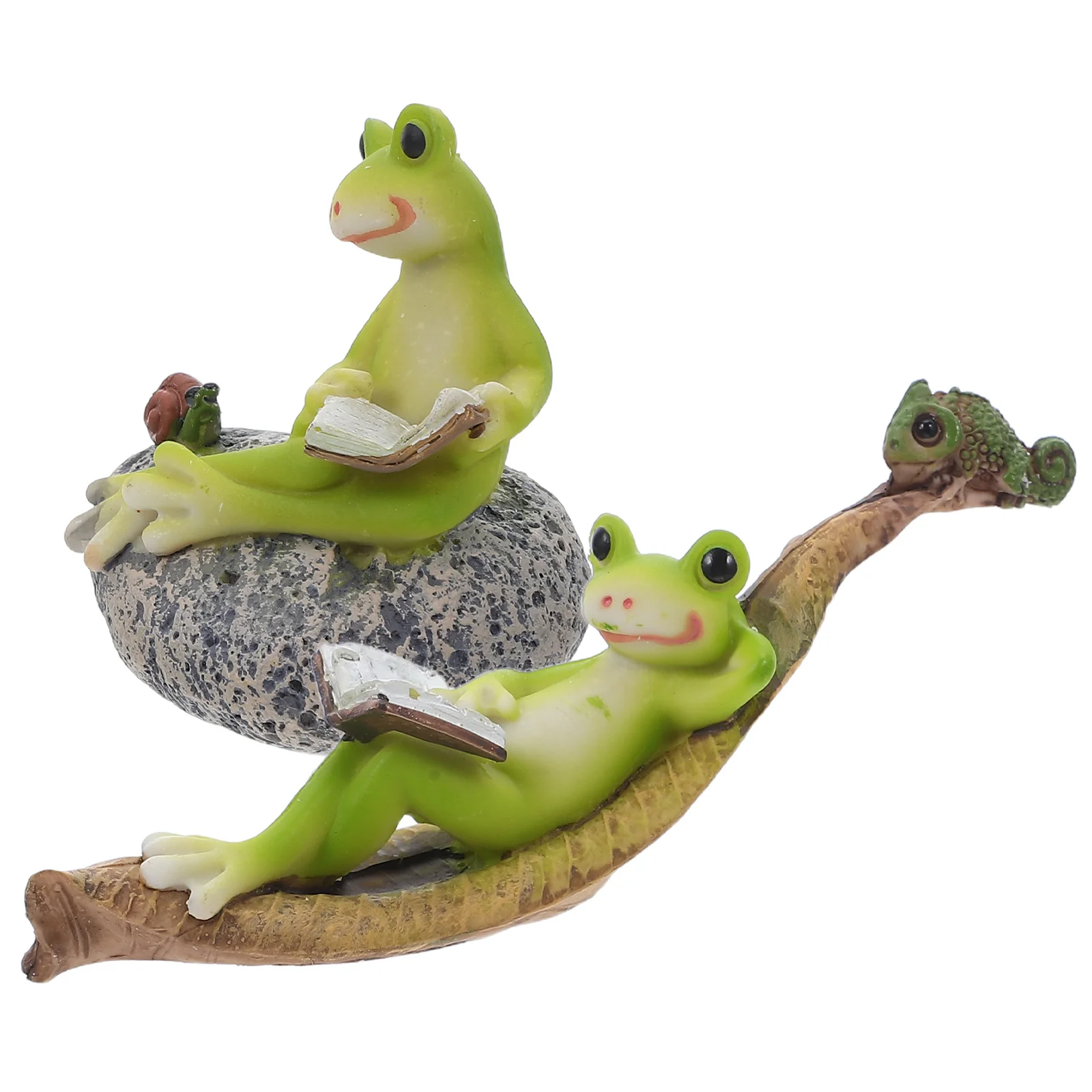

2pcs Reading Resin Statue Mini Garden Pond Frog Decoration Figurines For Desk Garden Aquarium Home Office Tabletop Decoration