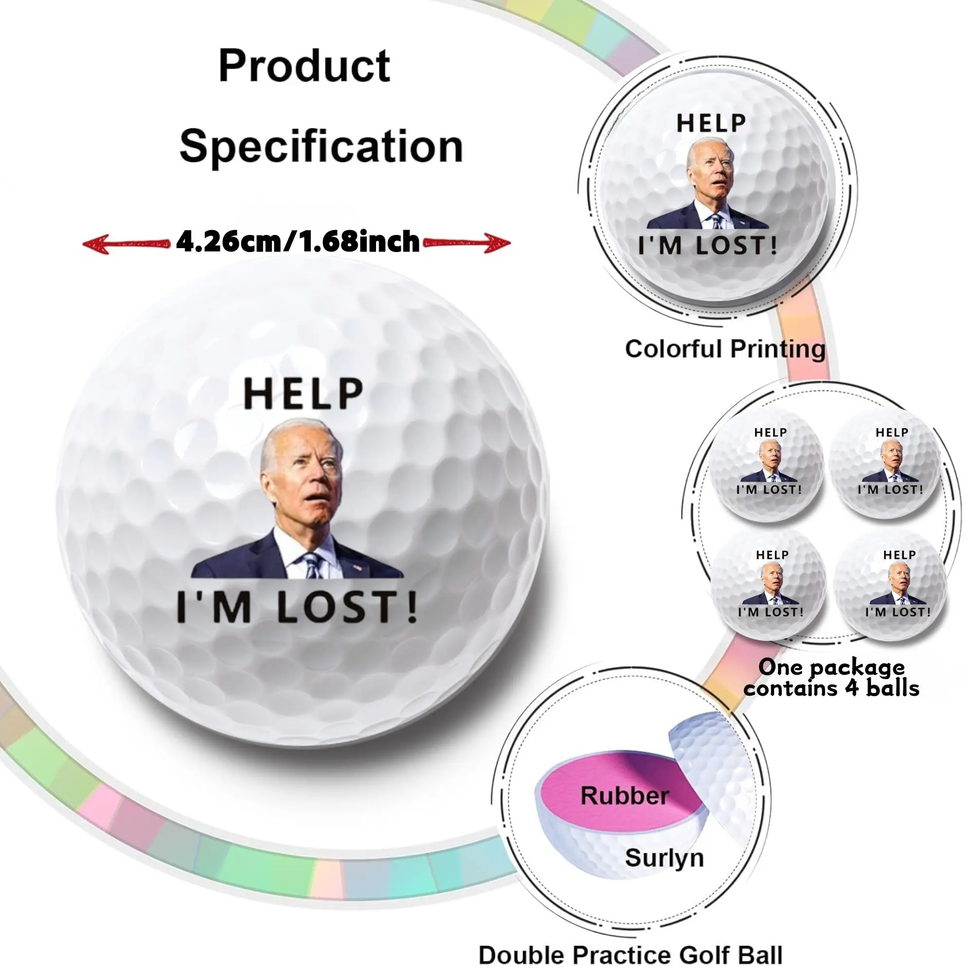 4 Pack Funny Golf Balls – 4 Pack | ‘Help! I’m Lost!’ | Political Gag Gift for Dad, Father’s Day Golf Gift