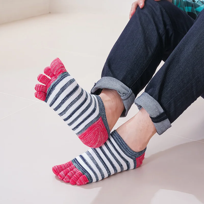 5 Pairs Mans Boys Short Colorful Toe Socks Korean Striped Spring Summer Casual Happy Sox Cotton Anti-slip Reinforced Ankle Socks