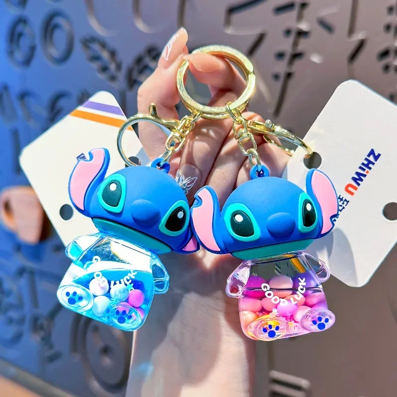 Miniso Lilo & Stitch Stitch Oil Keychain Cute Quicksand Bottle Pendant Quicksand Cartoon Keychain Children's Birthday Gift