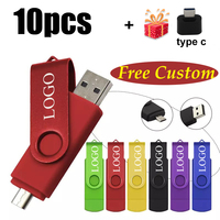10PCS Custom LOGO OTG 2.0 USB Flash Drive 8GB 16GB 32GB 64GB USB Stick Pen Drive 1GB 2GB 4GB Pendrive for Smart Phone/PC