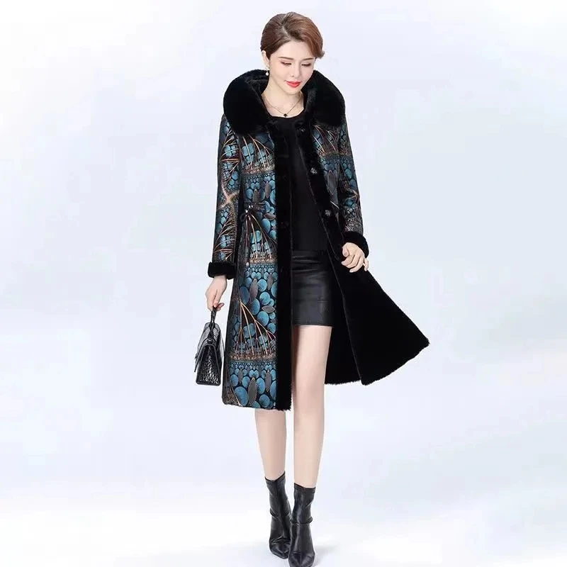 Women Winter Fur Coat New Suede Velvet Warm Faux Fur Jacket Long Middle-aged Mother Double-sided One Piece Of Fur  Overcoat 7XL