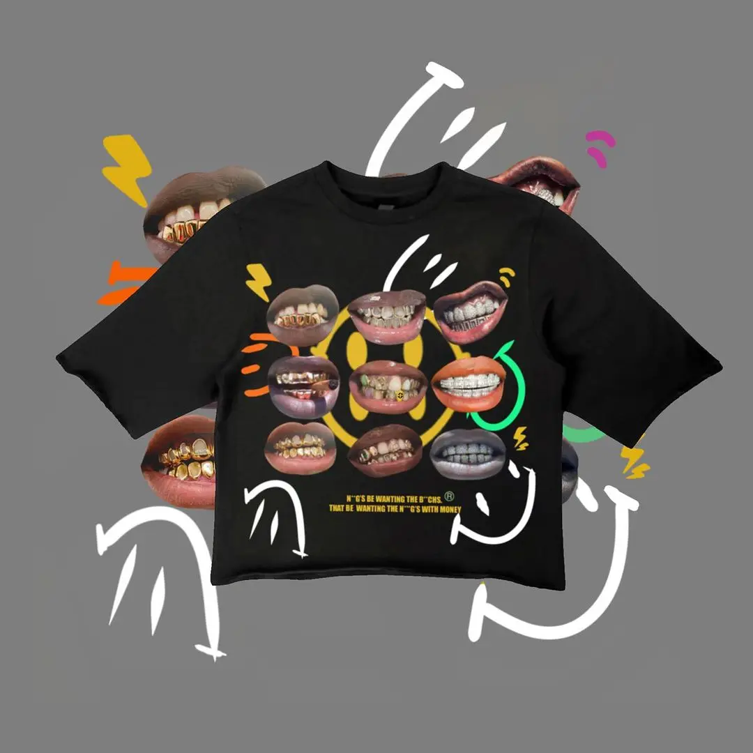 

Summer New Y2k Oversized T Shirt Gothic Harajuku Tooth Graphic T Shirts Casual Round Neck Men and Women Hip Hop Tops Streetwear