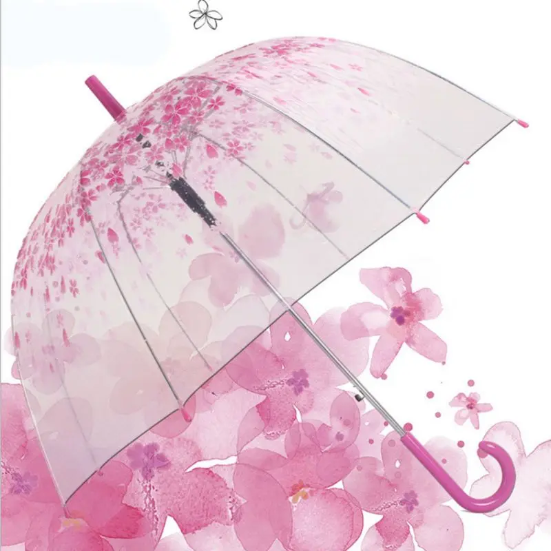 Romantic Transparent Clear Flowers Bubble Dome Umbrella Half Automatic For Wind