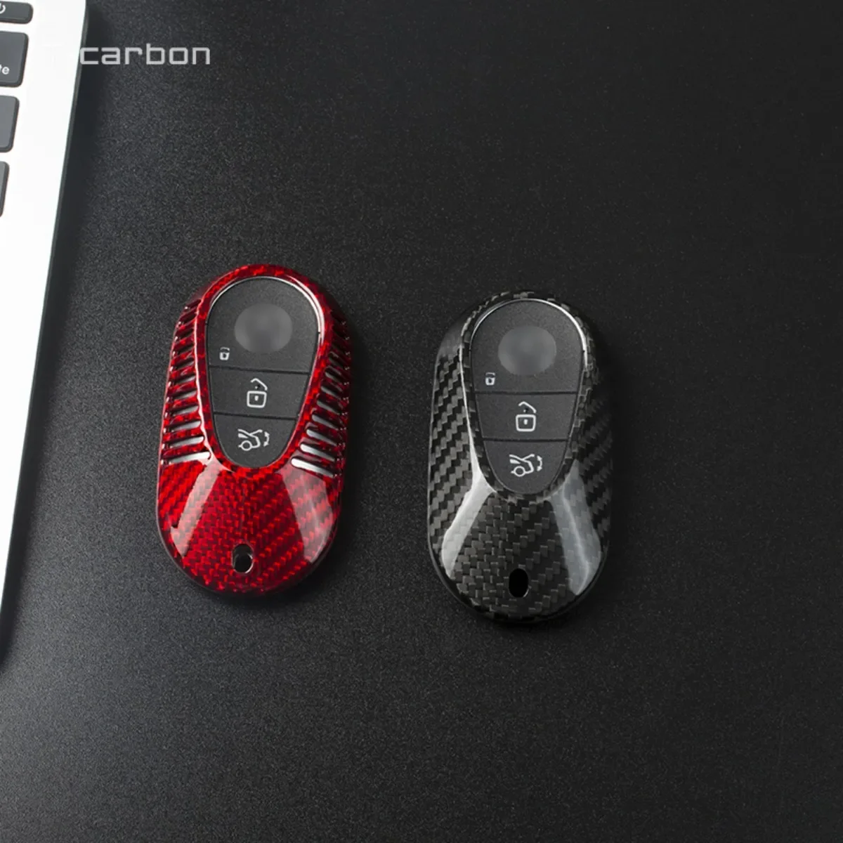 T-carbon Car Key Case Cover Shell For Mercedes Benz 2021 C /S Class W223 W206 S350L S400L S450L S500L Carbon Fiber Protector