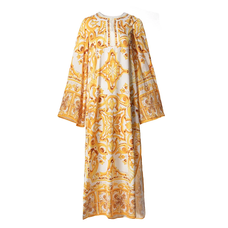 

Женское платье-макси с цветочным принтом, свободное повседневное пляжное платье с круглым вырезом, большие размеры, весна-лето 2024