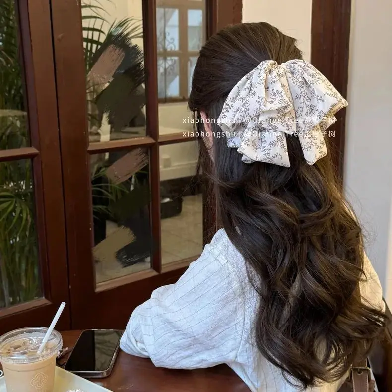 

French Laid-back Vibe Three-layer Bow Clip Floral Chiffon Multi-Layer Vacation Hairpin Hair Clips for Women