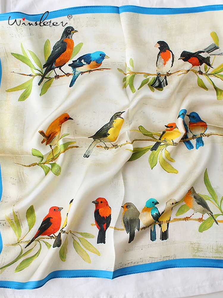

Winsleter-Women 100%Real Silk Elegant Scarf, 53*53CM Bird Print, Mom Gifts Vintage Decoration Kerchief, 2026 Spring New A62811CC