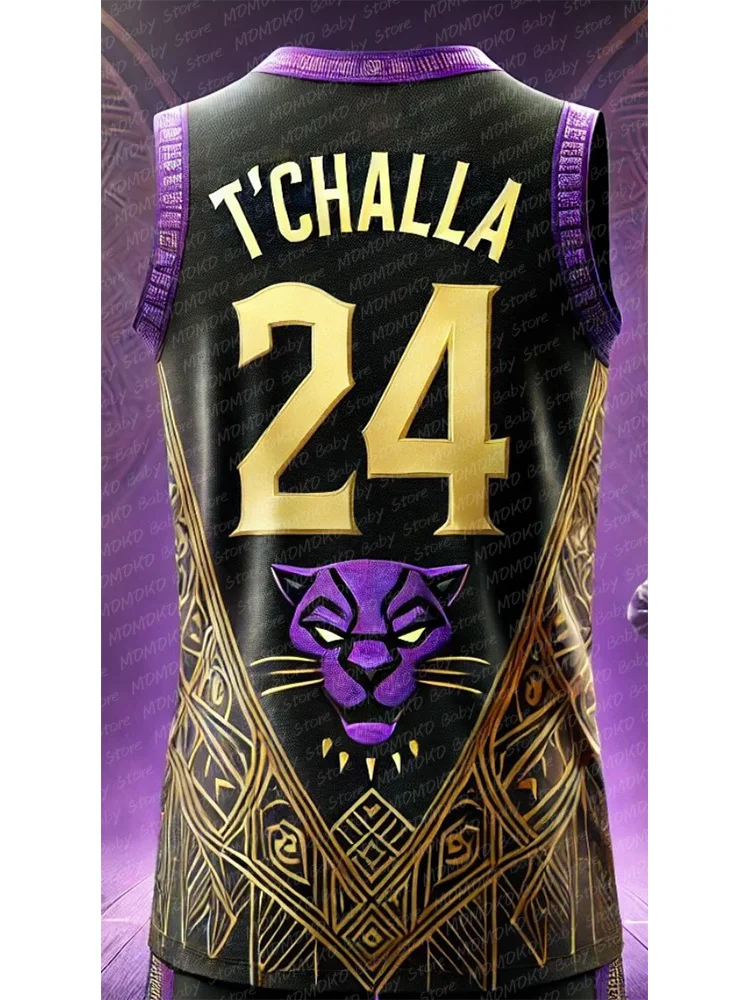 2024 New Disney Marvel Black Panther Special Edition Children Basketball Jersey Number 24 Vest Casual Adult Kid Training Uniform