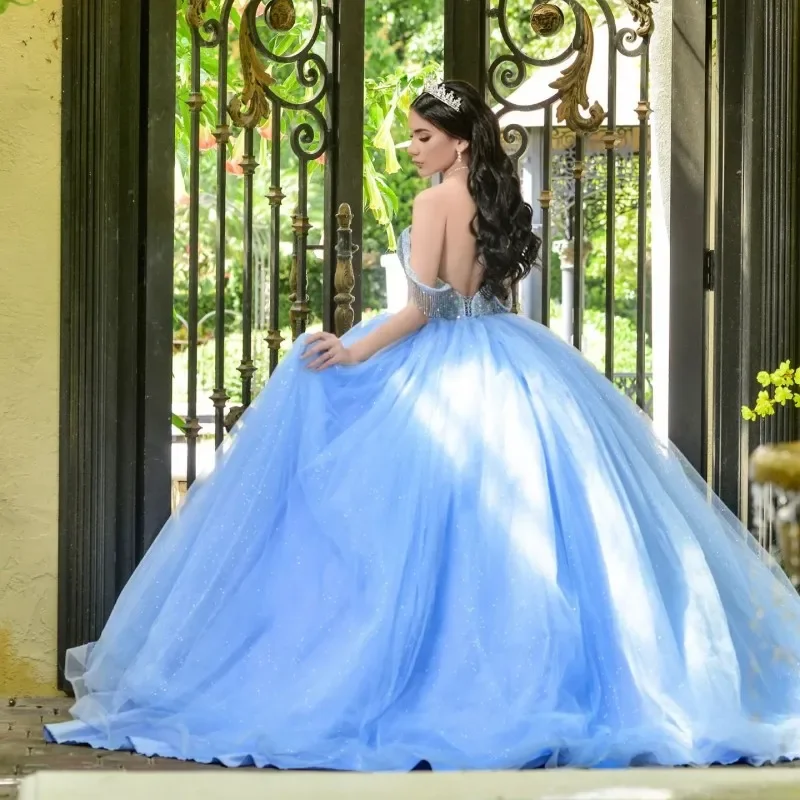 ANGELSBRIDEP Sky Blue Tassel Ball Gowns 15 Year Old Quinceanera Dresses For Special Events 2024 Princess Birthday Party