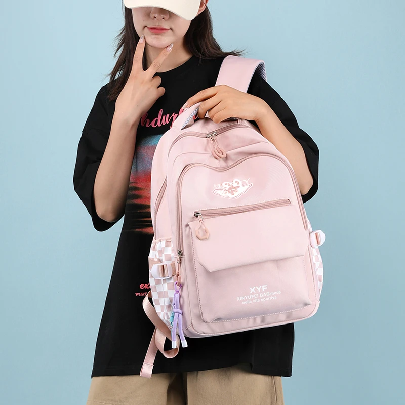 Primary School Students Trendy Girls Boys Nylon School Bag Waterproof College Backpack Cool Fashion Travel Cute Book Bags Laptop