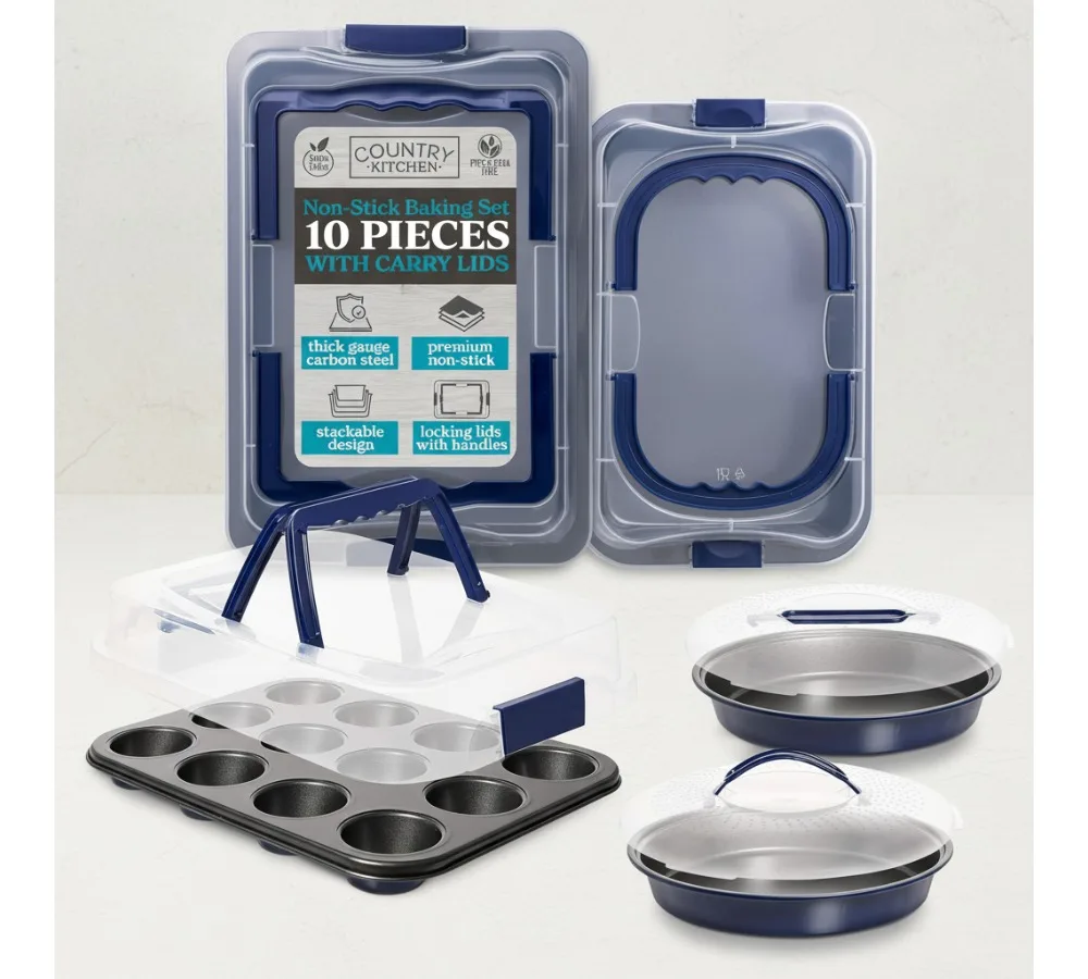 

Набор из 10 форм для выпечки с антипригарным покрытием и крышками для переноски — штабелируемые формы для тортов для путешествий и вечеринок