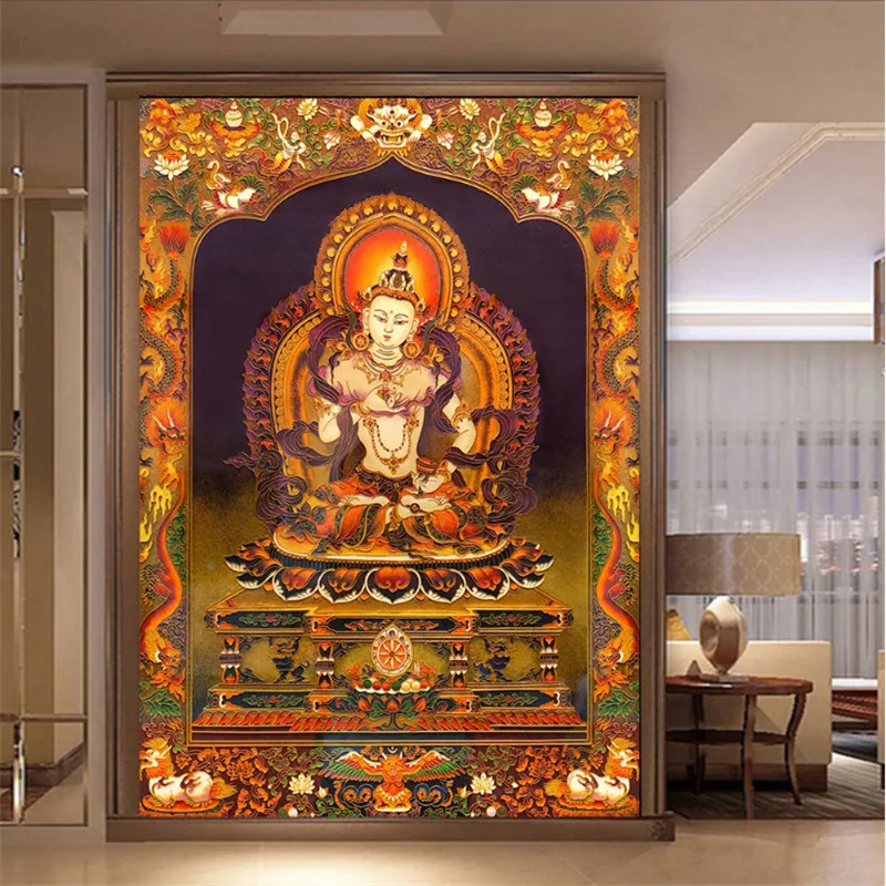 Thangka King Kong Sakyamuni Buddha Statue 3D Embossed Mural Photo Wallpaper for Hotel Restaurant Entrance Hallway Wall Paper 3D