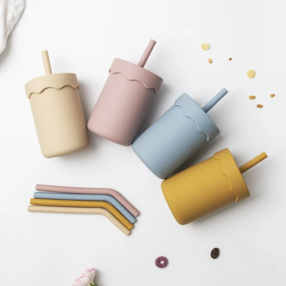 

Детская силиконовая обучающая чашка для напитков, милое мороженое, питьевая вода для младенцев, двойная соломинка, портативная тренировочная чашка для прямого питья