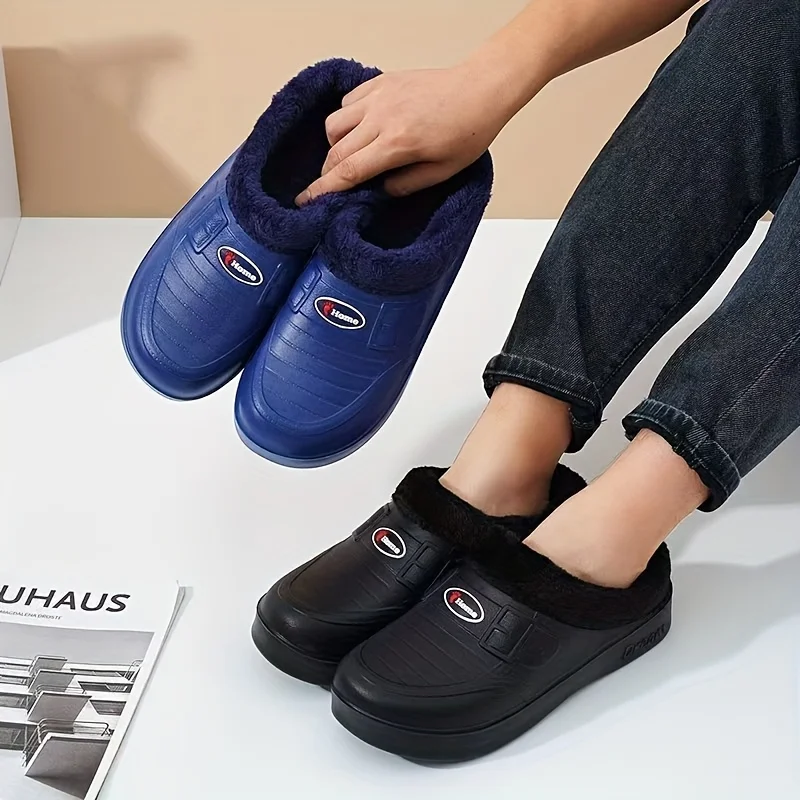 

Fashion Men Cotton Slippers Winter Women Short Plush Slippers Casual Waterproof Garden Shoes New Fur Furry Cotton Shoes