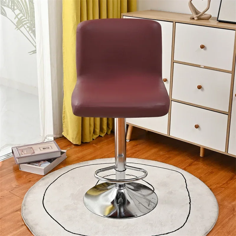 Pu Leather Bar Stool Chair Cover Stretch Office Chair Slipcovers Elastic Waterproof Short Back Chairs Covers Dining Room Kitchen