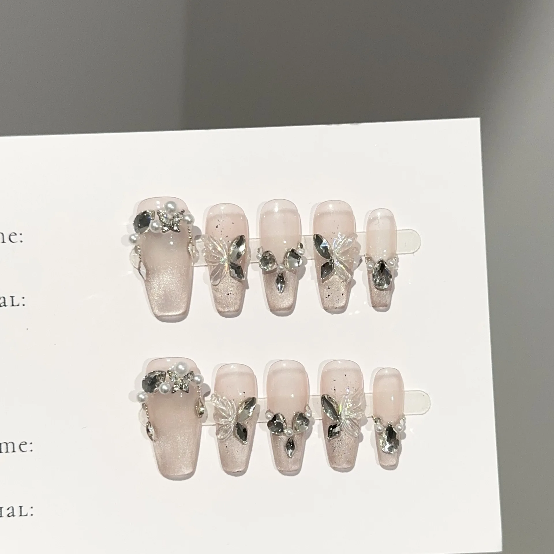 

10 шт. фиолетовый кошачий глаз ручной работы пресс для ногтей светлый роскошный алмаз трехмерный бабочка накладные ногти носимый подарок для девочки