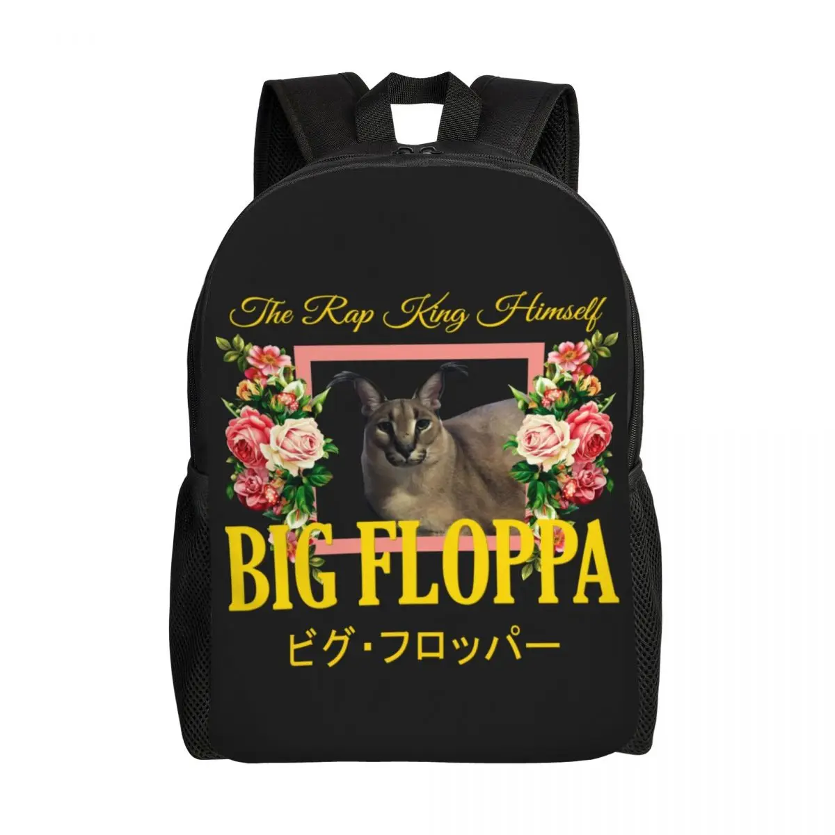 

Custom Big Floppa Floral Aesthetic Backpack Women Men Fashion Bookbag for School College Cat Meme Bags